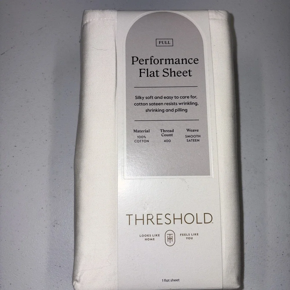 NWT Threshold FULL Performance Flat Sheet Silky Soft Sateen SOUR CREAM 400 TC